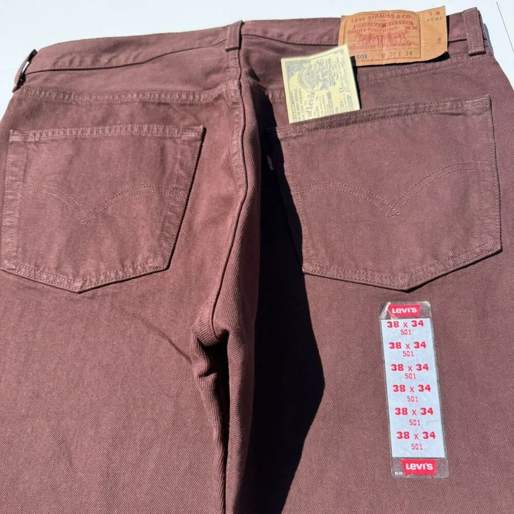 Vintage 1997 Levi's 501 Jeans 38x34 Brown Made in USA NWT Deadstock Factory 524